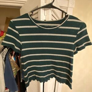 Green and White Striped Baby Tee from American Eagle